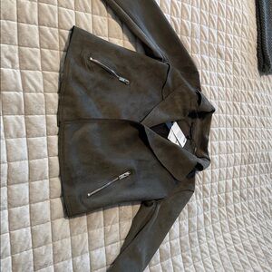 Tahari Olive Green Suede Jacket